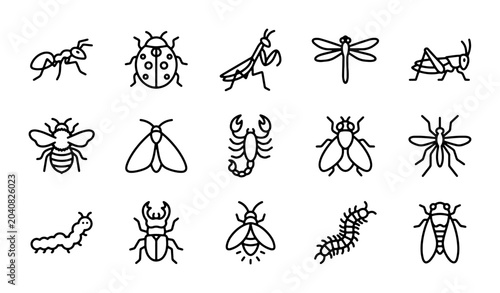 Cuadro en lienzo Insect Icons Set: Vector Graphics of Bugs, Beetles, and Arthropods for Nature an
