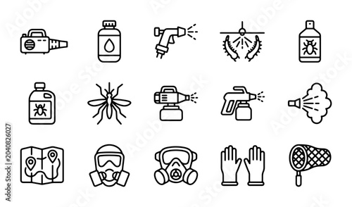 Bild auf Leinwand Pest Control Icons Set, Insect Extermination Equipment, Professional Spraying To