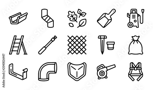 Gardening and Home Maintenance Icons: Tools, Equipment, and Supplies for Outdoor Chores