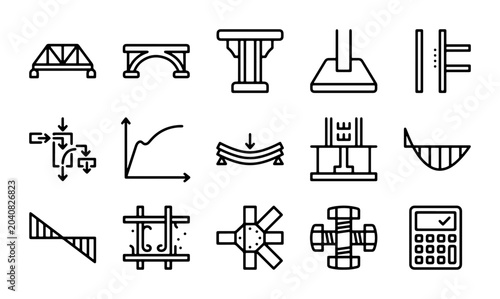 Φωτογραφία Engineering Icons Set: Structural Analysis, Mechanics, and Design Symbols