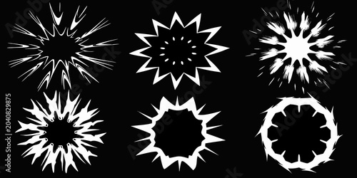 Foto Impact Burst Graphics White Star shaped Explosions On Black Background
