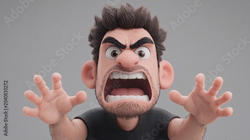 Stylized 3D males in casual clothes showing varied emotions and gestures on colorful backgrounds.