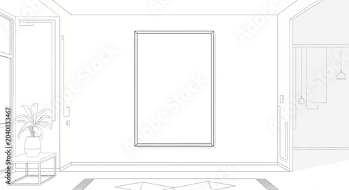 Empty Picture Frame on White Wall - Interior Design Sketch