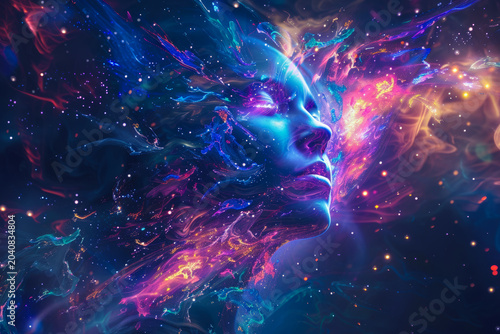 Futuristic AI abstract background, blending technology and creativity, ideal for digital art, presentations.