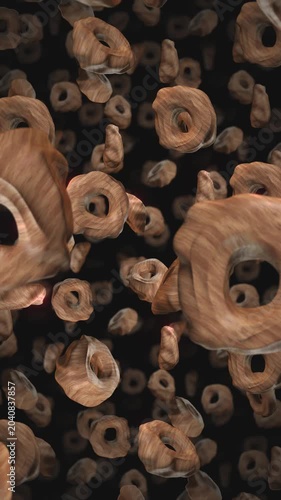 A background of spinning 3D carved wooden style shapes on an endless loop.
