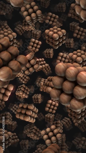 A background of spinning 3D carved wooden style shapes on an endless loop.
