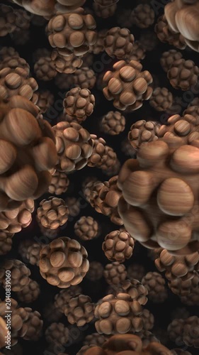 A background of spinning 3D carved wooden style shapes on an endless loop.
