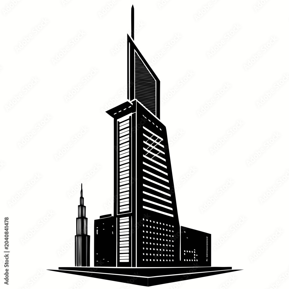 Obraz premium asymmetrical skyscraper silhouette with offset top section isolated on white