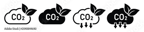 Photos Carbon Dioxide Emission Reduction Icons With Leaves Depicting Environmental Sust