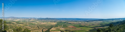 Panoramic landscape with a valley and mountains, in Fontanars dels Alforins, Comunidad Valenciana,Spain.