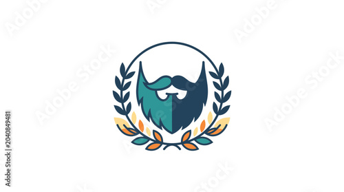 Stylish Beard and Mustache Emblem with Laurel Wreath, Gentleman's Style