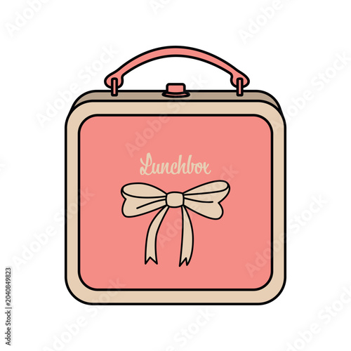 Cute Lunchbox Vector Illustration with Bow Design.  Ideal for school, gift, or packaging design projects.