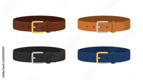 Schilderij op canvas Set of four leather belts with metal buckles on white