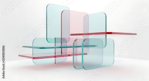 Abstract geometric sculpture with translucent colored glass panels modern interior design element minimalist architectural concept