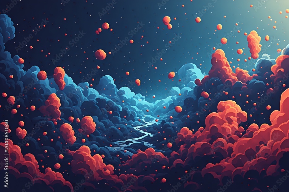 Fototapeta premium Surreal Mountain Valley Landscape with a Massive Celestial Planet Rising at Sunset