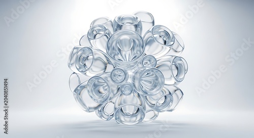 Abstract transparent sphere with geometric patterns a complex 3D render for science or technology concepts isolated on a light gradient background