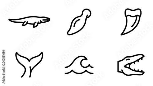 Foto Dinosaur Icons Set, Prehistoric Marine Life Vector Graphics, Ancient Reptile Sym