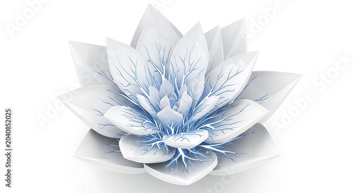Elegant white lotus flower with blue veins representing purity and serenity perfect for spa wellness and meditation concepts isolated on white background