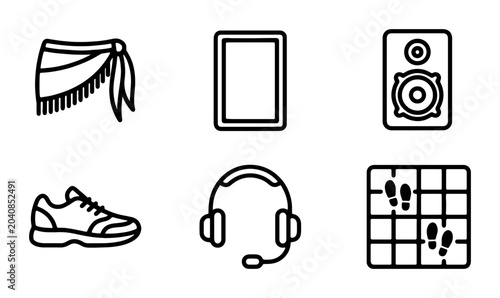 Tableau sur toile Summer Beachwear, Fitness Gear, Audio Equipment, and Dance Floor Icons Set