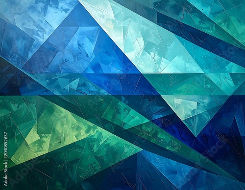 Layered Blue and Teal Geometric Triangles Forming Abstract Crystal Pattern Background
