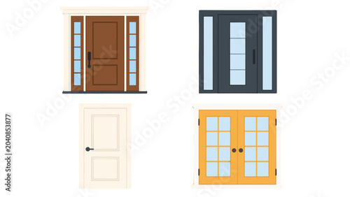 Set of modern exterior and interior door vector illustrations
