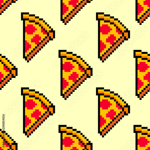 Seamless pattern with pizza slice pixel art