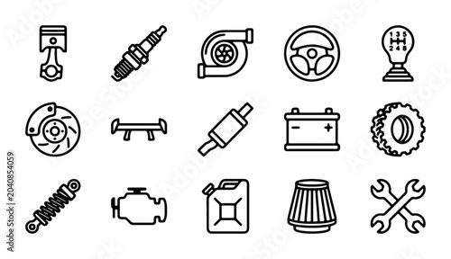 Photos Automotive Car Parts Icons Set, Vector Graphics for Auto Repair and Performance