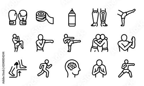 Foto Martial Arts Icons, Combat Sports Vector Graphics, Fitness Training Symbols, Kic