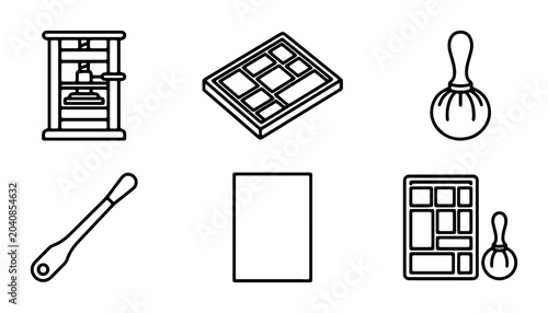 Schilderij op canvas Printing Press Icons, Letterpress Tools, Vintage Typography Elements, Graphic De