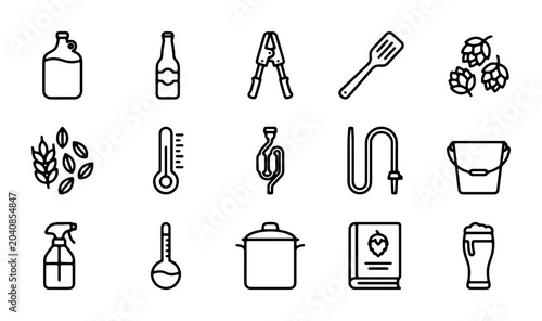 Obraz na płótnie Home Brewing Icons Set: Beer Making Equipment, Ingredients, Tools, Vector Graphi