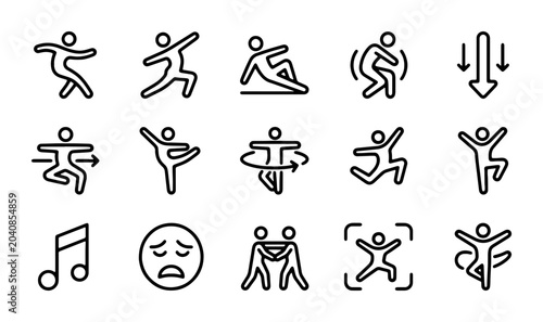 Photos Dynamic Dance Poses Vector Icons, 15 Figures, Movement Symbols, Ballet, Action,