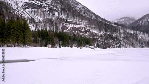 A winter of magic and mystery. Lake Predil in winter. Tarvisio.