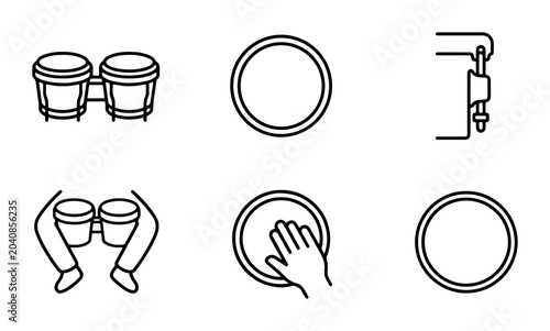 Obraz na płótnie Bongo Drums, Percussion Instruments, Musical Elements, Rhythm Icons, Vector Set