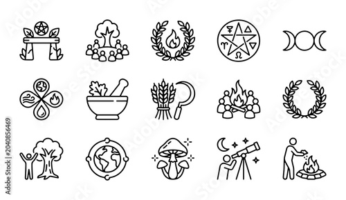 Schilderij op canvas Esoteric Symbols Vector Icons, Pagan Ritual Elements, Wiccan Magic Graphics, Mys