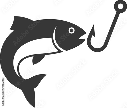 Schilderij op canvas Silhouette of fish caught on hook for fishing logo or icon design