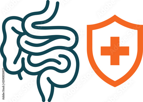 Gut health protection icon with shield and medical cross for healthcare and wellness design