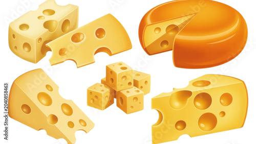 Tableau sur toile Colorful assortment of cheese slices and wedges in bright illustration style Vec