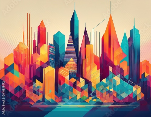 colourful geometric cityscape background