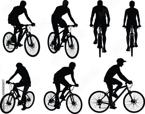 Konstfotografi Set of mountain bike cyclist silhouettes from multiple angles including side fro