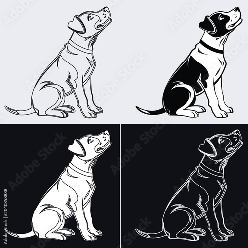 Photos Obedient dog sitting and looking up vector illustration set in black and white s