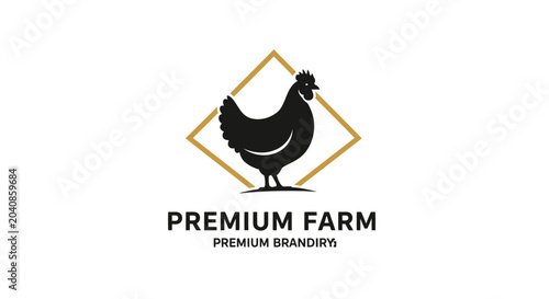 Premium Farm Logo Design - Silhouette of a Chicken Inside a Diamond Shape