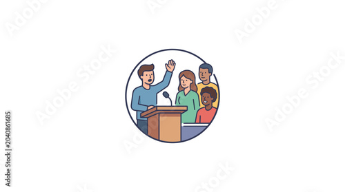 Young Speaker Addressing Diverse Audience at Podium