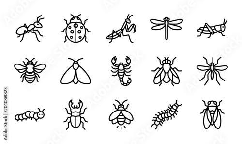 Photos Insect Icons Set: Vector Graphics of Bugs, Beetles, and Arthropods for Nature an