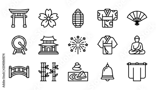 Foto Japanese Icons Set: Traditional Culture, Zen, and Festivity Vector Graphics Coll