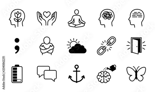 Obraz na płótnie Mindfulness Icons Set, Mental Health Symbols, Personal Growth Concepts, Emotiona