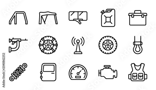 Foto Automotive Off-Road Gear Icons, 4x4 Vehicle Accessories, Outdoor Adventure Equip