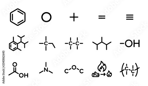 Foto Chemical Formula Icons, Organic Molecules, Scientific Symbols, Chemistry Educati