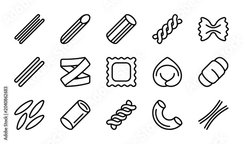 Fotografie Diverse Pasta Shapes Collection, Italian Food Icons, Culinary Vector Elements, S