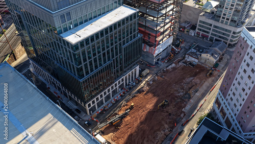 Aerial view of construction site and new development in downtown New Brunswick New Jersey
