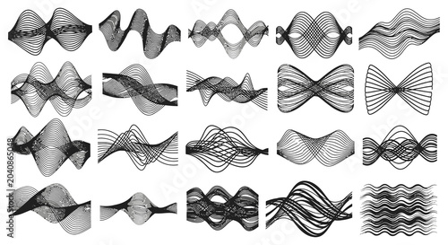 Bild auf Leinwand Wave patterns collection black line vector illustration on white background